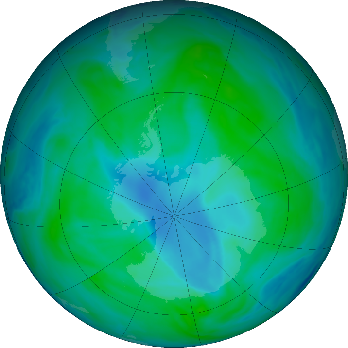 Antarctic ozone map for 31 December 2022